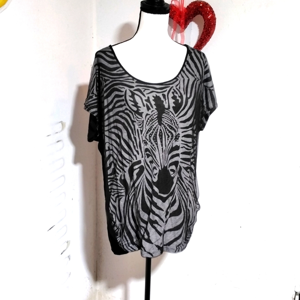 Skinny Minne Zebra Print Net Shirt Size 1X